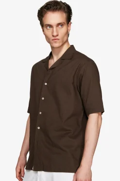 VOLUME Dark brown linen blend shirt