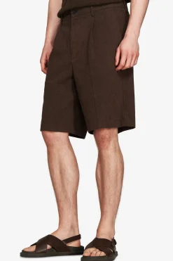 VOLUME Dark brown linen blend bermuda shorts