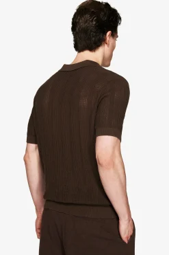 VOLUME Dark brown woven knit polo shirt