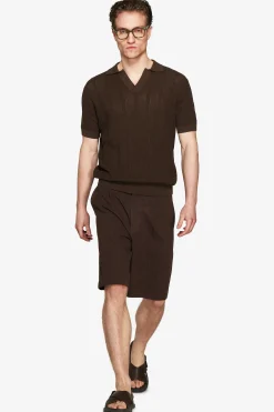 VOLUME Dark brown woven knit polo shirt