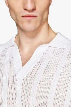 VOLUME White woven knit polo shirt