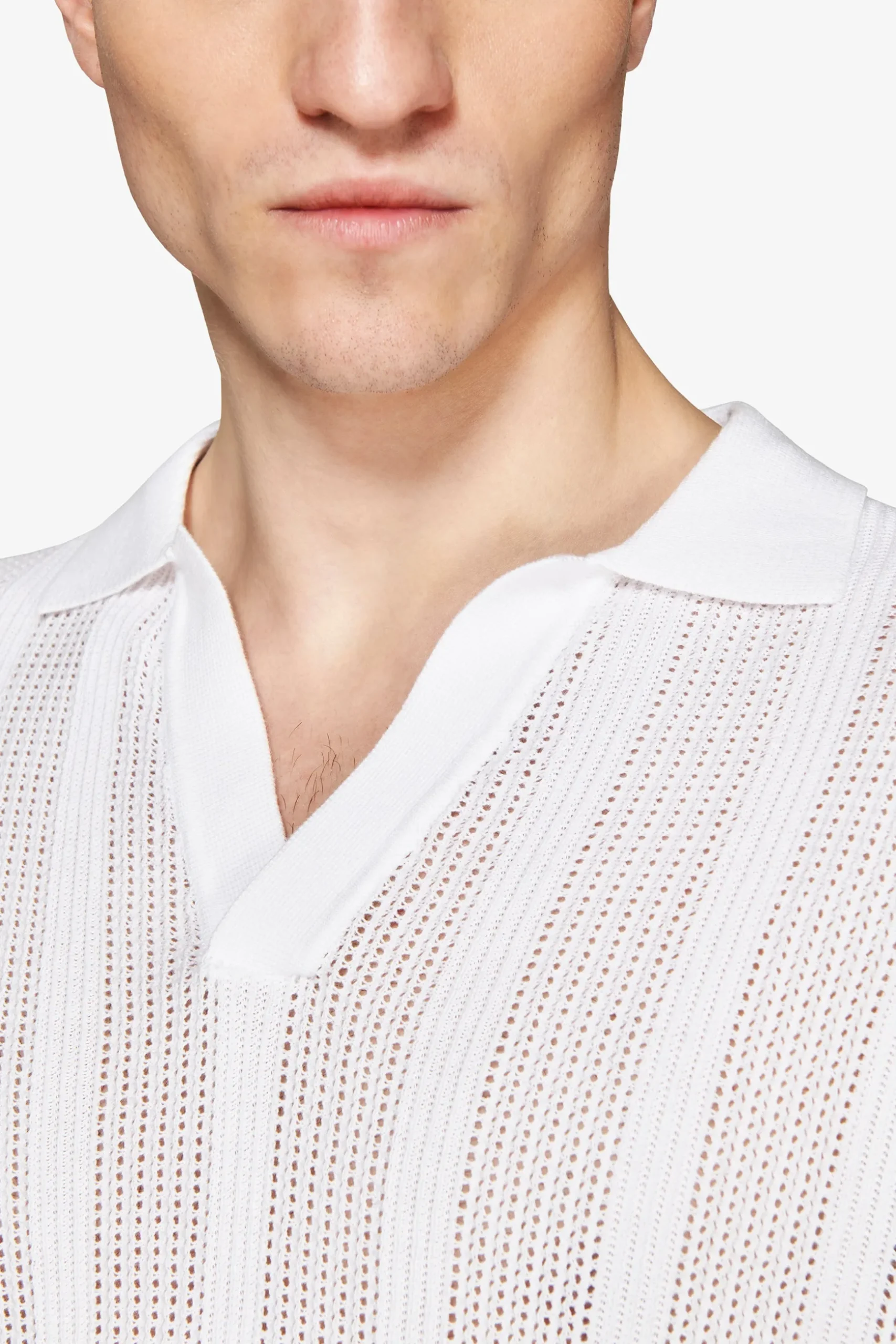 VOLUME White woven knit polo shirt