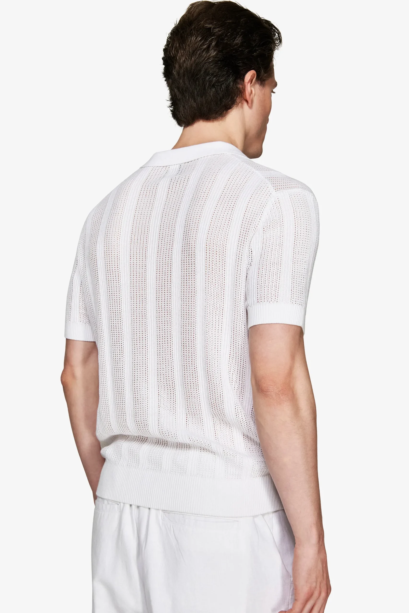 VOLUME White woven knit polo shirt