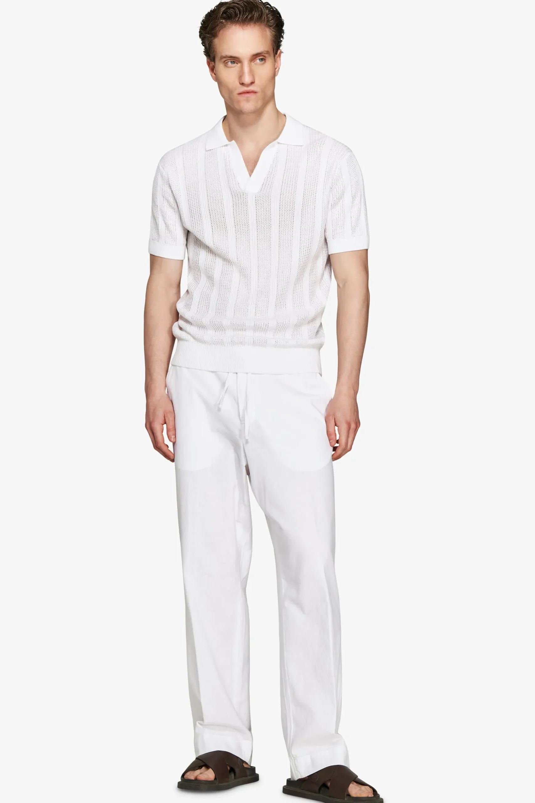 VOLUME White woven knit polo shirt