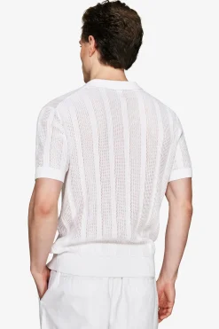 VOLUME White woven knit polo shirt