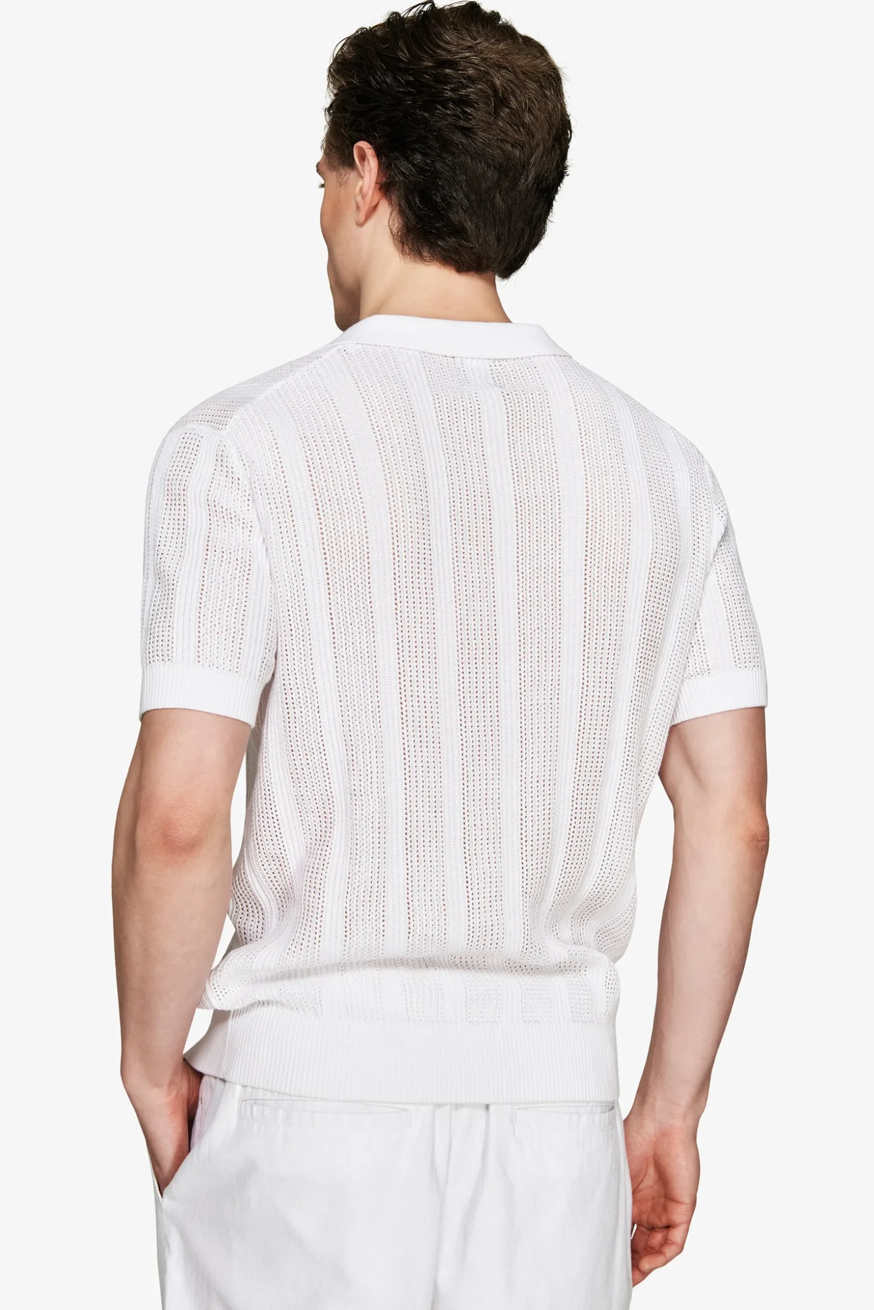 VOLUME White woven knit polo shirt