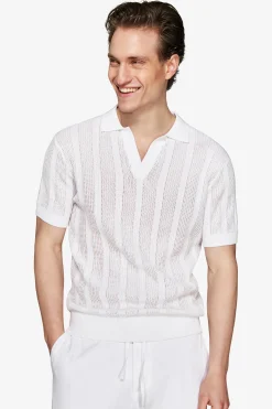 VOLUME White woven knit polo shirt