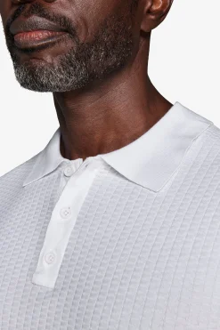 White dice-stitch knit polo shirt