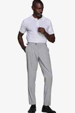 White dice-stitch knit polo shirt