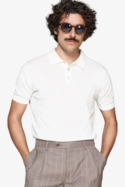 White knit polo shirt