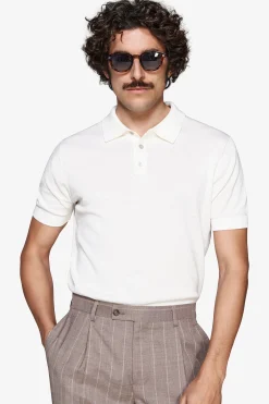 White knit polo shirt