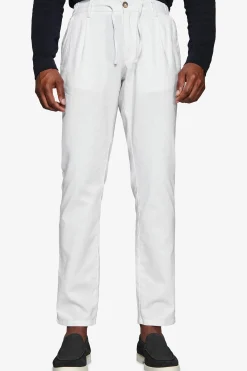 White linen blend drawstring pants