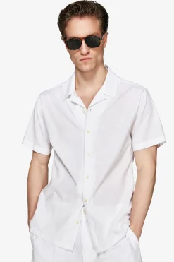 White linen blend Hawaiian shirt