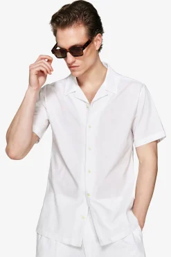 White linen blend Hawaiian shirt
