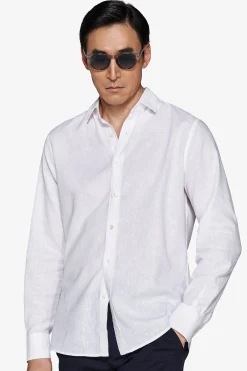 White linen blend relaxed shirt
