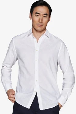 White linen blend relaxed shirt
