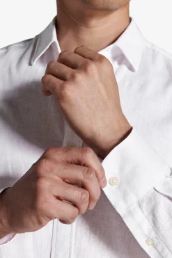 White linen blend relaxed shirt