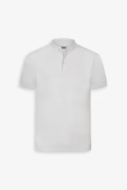 White piquet band collar polo shirt