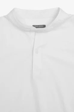 White piquet band collar polo shirt
