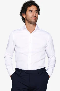 White slim piquet cufflink shirt