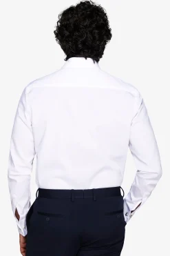 White slim piquet cufflink shirt