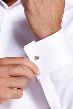 White slim piquet cufflink shirt