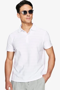 White textured jersey polo shirt