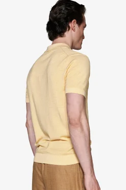 Yellow cotton basic knit polo shirt