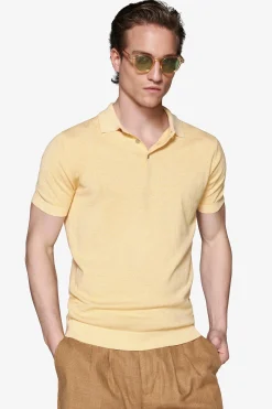Yellow cotton basic knit polo shirt