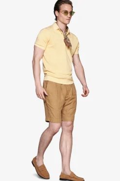Yellow cotton basic knit polo shirt