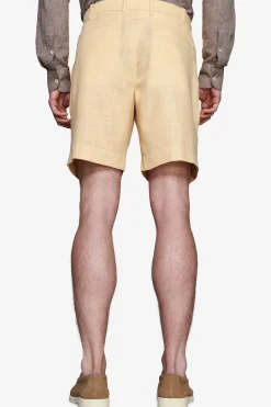 Yellow linen blend Bermuda shorts with pleats