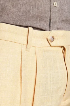 Yellow linen blend Bermuda shorts with pleats