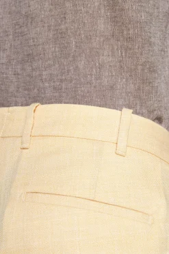 Yellow linen blend Bermuda shorts with pleats
