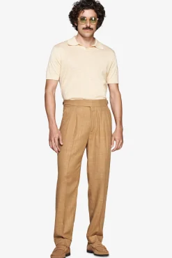 Yellow linen blend knit polo shirt