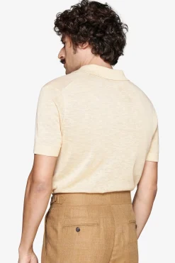 Yellow linen blend knit polo shirt
