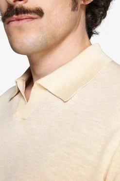Yellow linen blend knit polo shirt