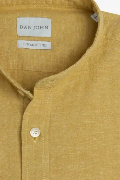 Yellow linen blend mandarin collar shirt
