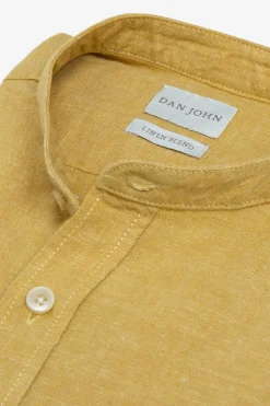Yellow linen blend mandarin collar shirt